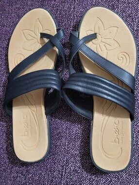 b.o.c. black Crisscross Slide Sandals with Tan Footbed